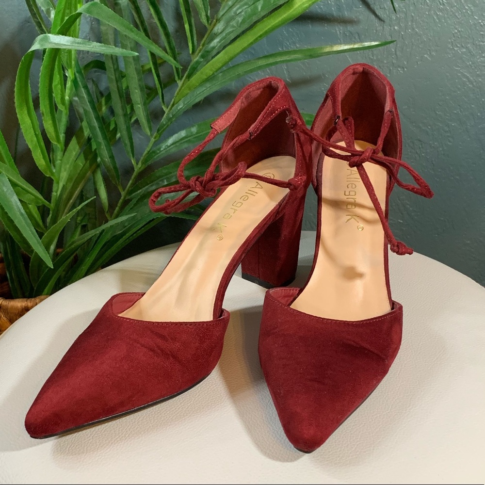 Maroon Allegra K Suede Point Toe Heels
